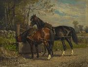 unknow artist Two Horses at a Wayside Trough France oil painting artist
